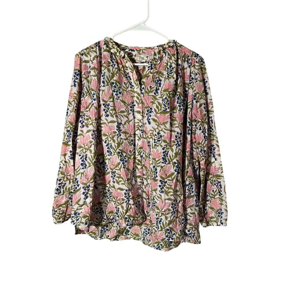 Mille Resort & Travel Womens Sz Small Button Down Top White Pink Tropical Floral